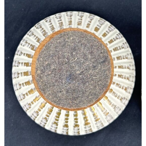 Haeger Gold Tweed Glaze Candleholders 22kt Lot of 2 Ceramic 4" Tall Wood Base - Picture 11 of 12